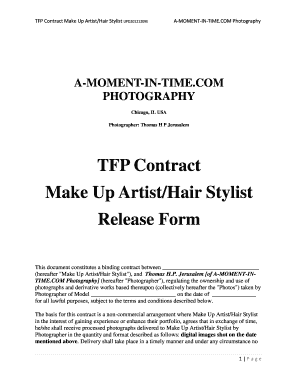 TFP Contract for Make Up Artist/Hair Stylist