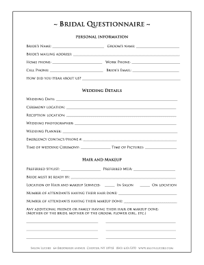 Bridal Questionnaire and Wedding Contract