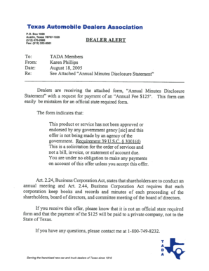 Texas Annual Minutes Disclosure Statement