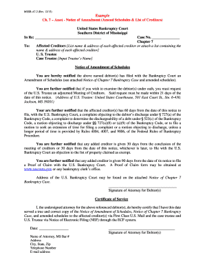 US Bankruptcy Court Notice of Amendment