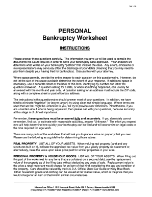 Personal Bankruptcy Worksheet
