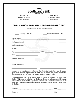 Southwind Bank ATM Debit Card Application