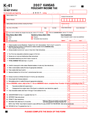 Kansas Fiduciary Income Tax Form K-41