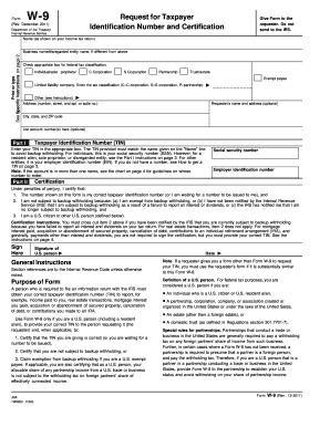 Form W-9 Request for Taxpayer Identification Number and Certification