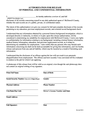 Authorization for Release of Personal and Confidential Information