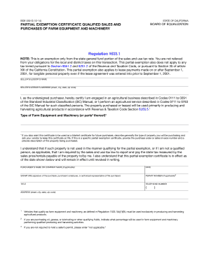 California Partial Exemption Certificate for Farm Equipment