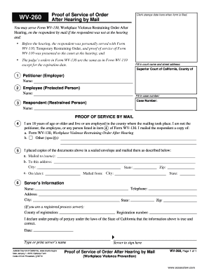 WV-260 Proof of Service of Order After Hearing by Mail
