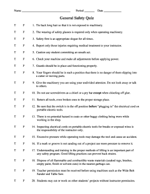 General Safety Quiz Form