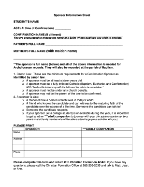 Confirmation Sponsor Information Sheet