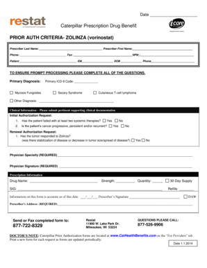 Caterpillar Prescription Drug Benefit Prior Authorization Form