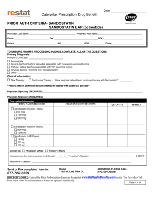Caterpillar Sandostatin Prior Authorization Form