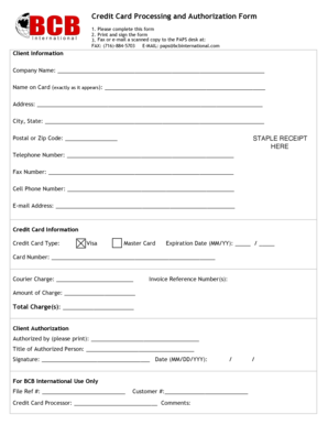 Credit Card Processing and Authorization Form