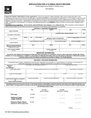 Florida Death Record Application