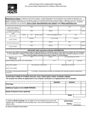 Florida Birth Record Application