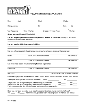 Volunteer Services Application Form