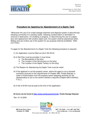 Florida Septic Tank Abandonment Application