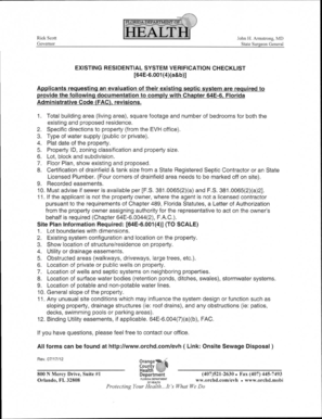Florida Existing Residential Septic System Verification Checklist