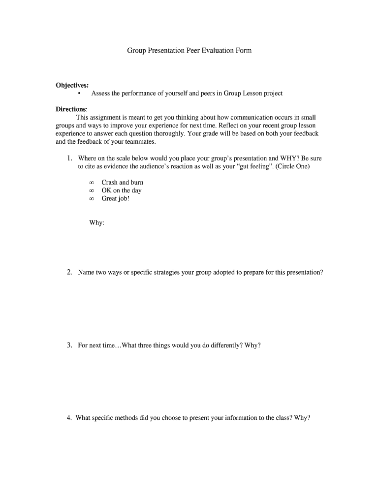 Group Presentation Peer Evaluation Form - Blank Fillable Template ...