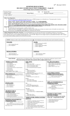 Kempner High School Course Selection Worksheet
