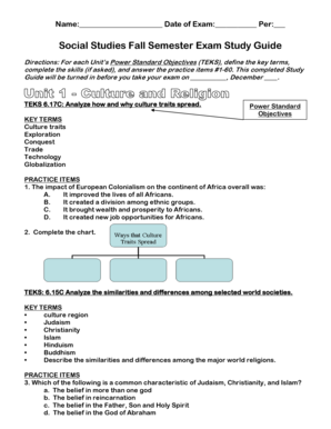 Social Studies Fall Semester Exam Study Guide
