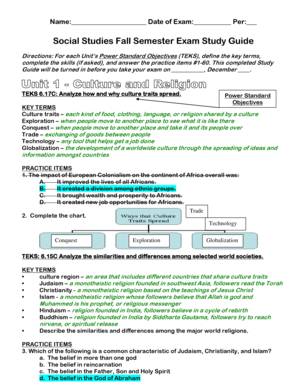 Social Studies Fall Semester Exam Study Guide