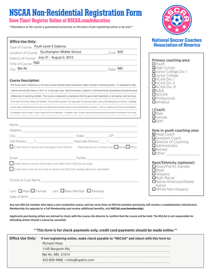 NSCAA Non-Residential Registration Form