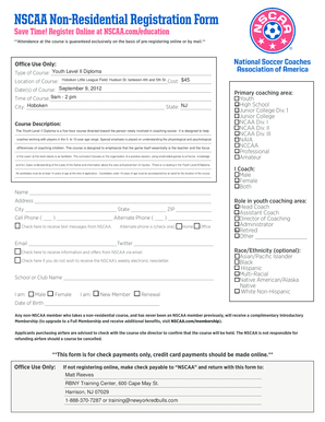 NSCAA Non-Residential Registration Form