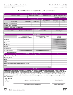 North Carolina CACFP Reimbursement Claim