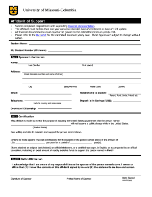 University of Missouri Affidavit of Support
