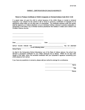 Indiana Certificate of Child's Incapacity