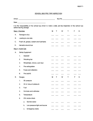 School Bus Pre-Trip Inspection Form