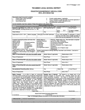 tecumseh local medical emergency medical form