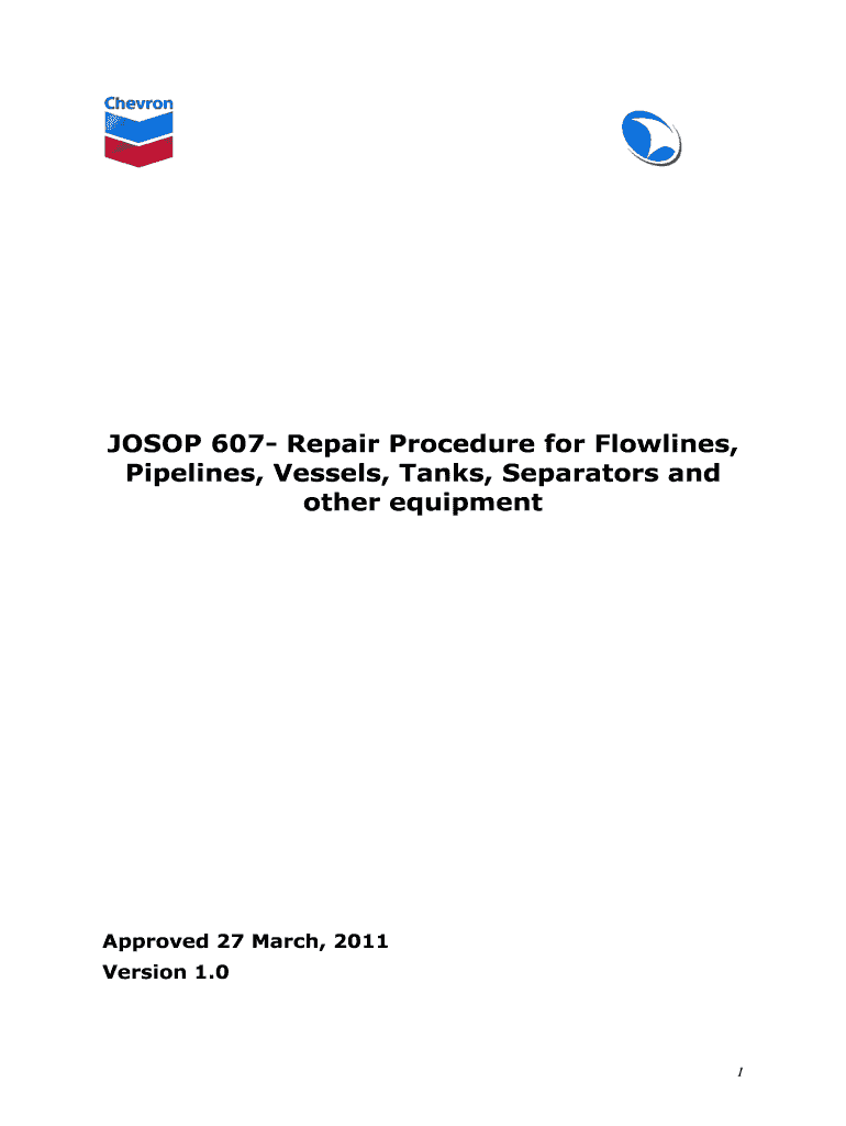 JOSOP 607- Repair Procedure for Flowlines, Preview on Page 1