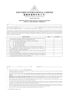 Proxy Form for Annual General Meeting