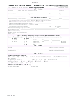 Liberty National Life Insurance Term Conversion Application