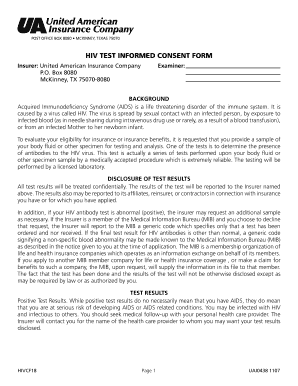 Picnic consent form - HIV TEST INFORMED CONSENT FORM - United American Insurance