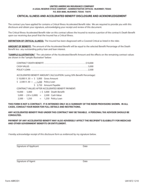 Critical Illness Accelerated Benefit Disclosure