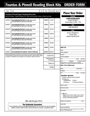 Fountas & Pinnell Reading Block Kits Order Form