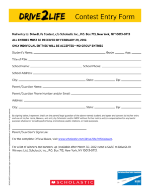 Drive2Life Contest Entry Form