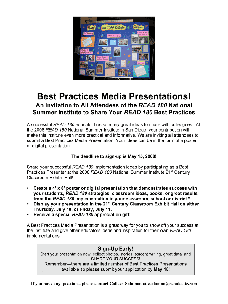 READ 180 Best Practices Media Presentations Sign-Up Form Preview on Page 1
