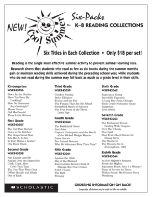 Scholastic Summer Reading Six-Pack Order Form