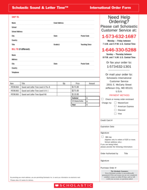 Scholastic International Order Form