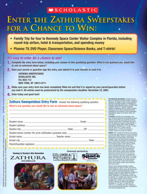 Zathura Sweepstakes Entry Form