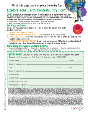 Explore Your Earth Contest Entry Form