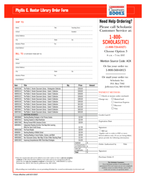 Phyllis C. Hunter Classroom Library Order Form