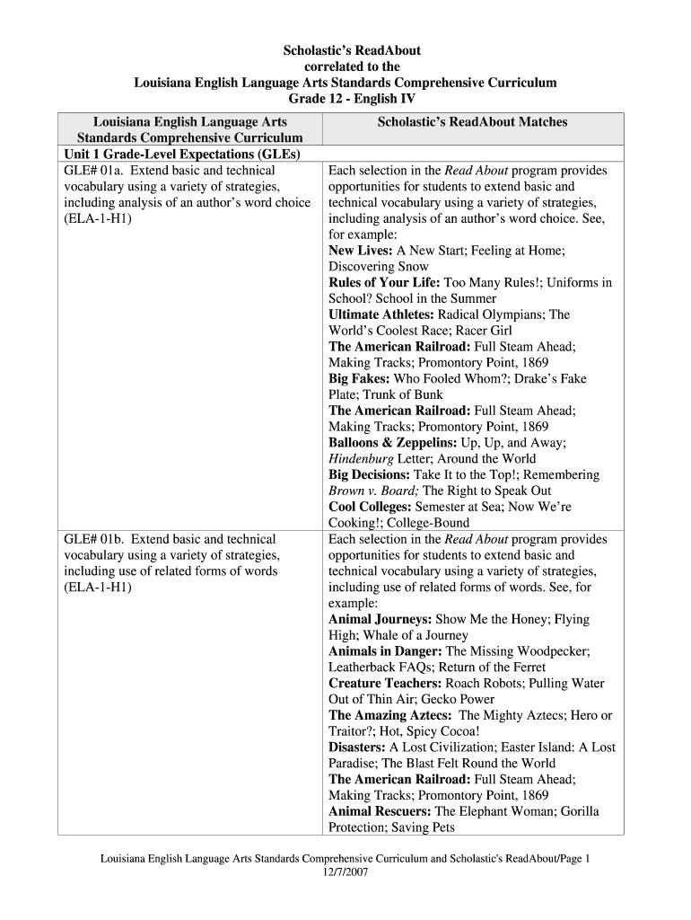 Grade 12 English Language Arts Standards - Scholastic Preview on Page 1