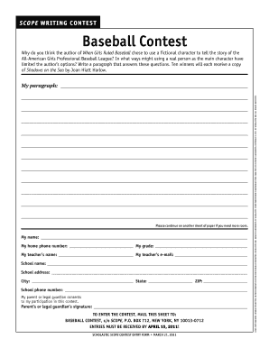 Baseball Contest Entry Form