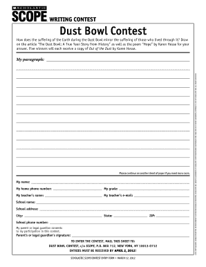 Dust Bowl Contest Entry Form