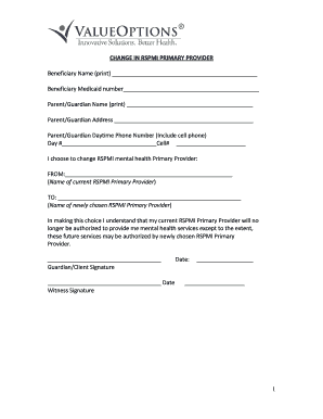 Change in RSPMI Primary Provider Form