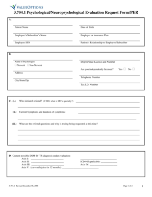 Psychological Evaluation Request Form
